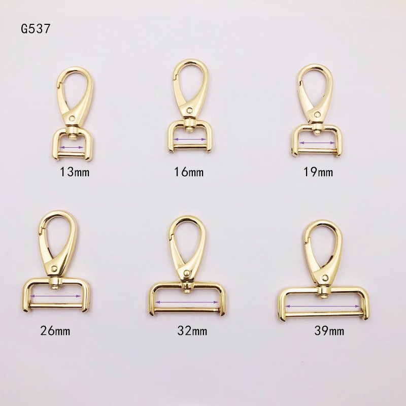 G537-2 G537 High quality zinc alloy 6 size light gold swivel hook snap hooks