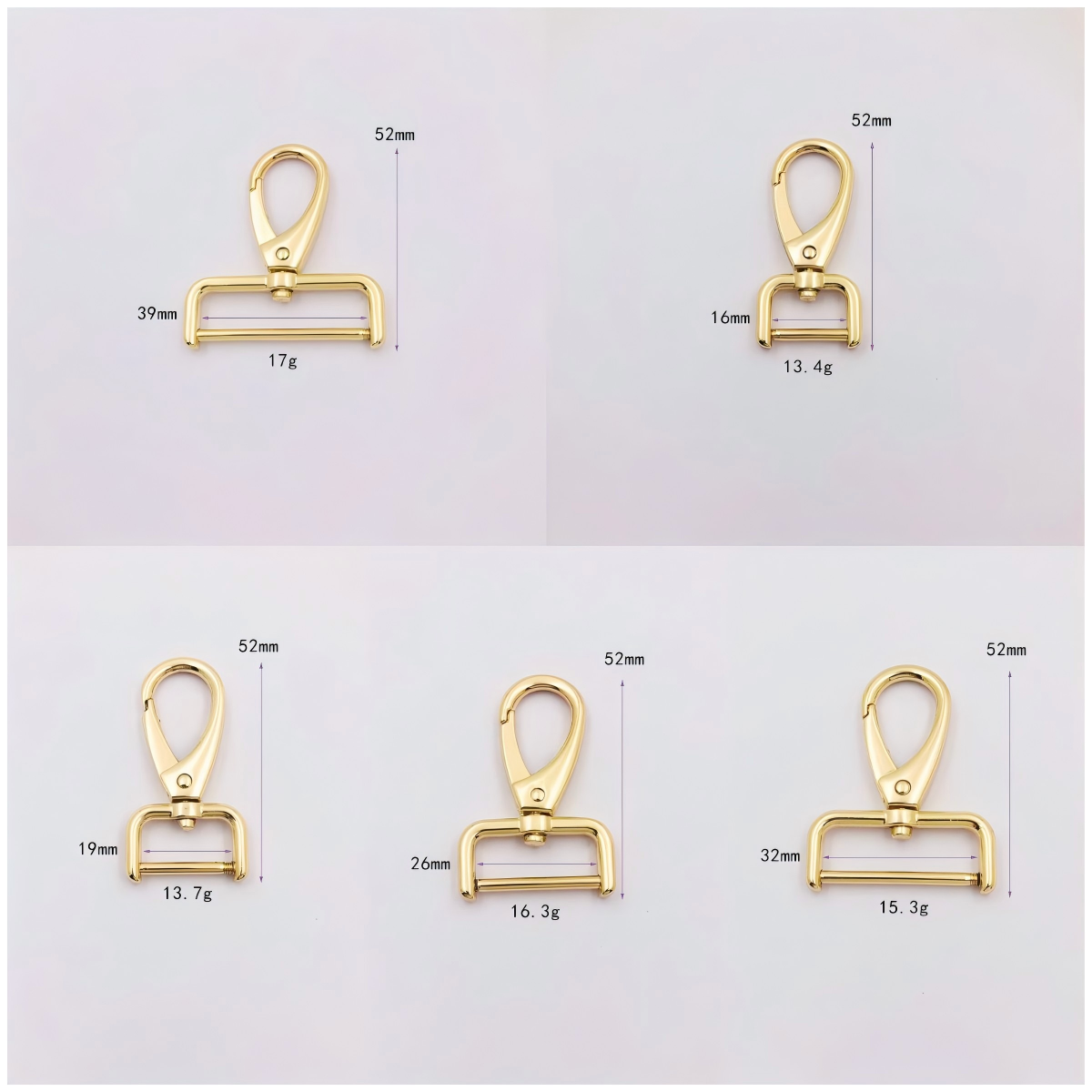 WPS拼图0 G537 High quality zinc alloy 6 size light gold swivel hook snap hooks - Image 4