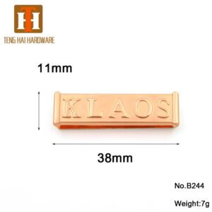 B244 Custom Rose Gold square Plate Screw Metal Raised logo Brand Label for Bags