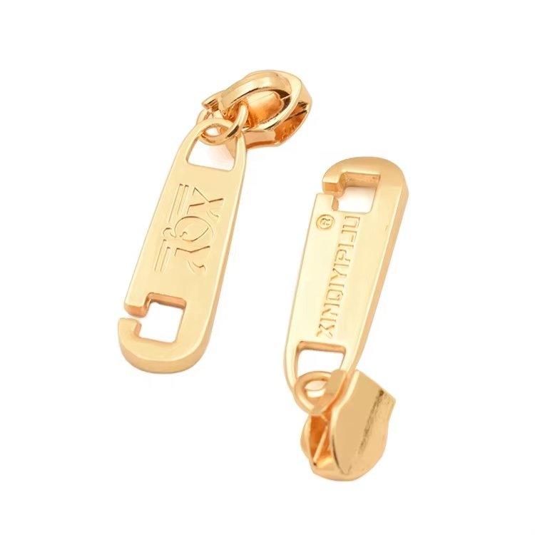 Main-01 Manufacturer Zipper Heads Customized Shape Colour Zip Slider Gold Engraved logo Zipper Pull - Image 2