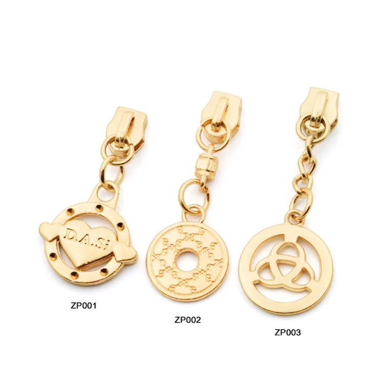 Main-01 Handbag Hardware Bag Accessory Gold Plated Engraved logo Round Metal Zipper Puller