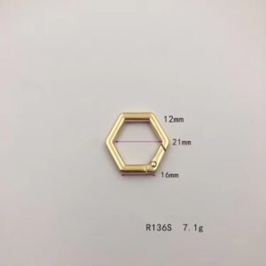 R136 Light Gold Flat Square Spring Hook Ring Clasp Various Sizes Strong Polygon Ring Hardware for Handbags Trendy