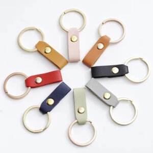 In Stock Custom Logo Cute Metal Car Key Chain Split Leather Keychain for Promotion Wedding Travel